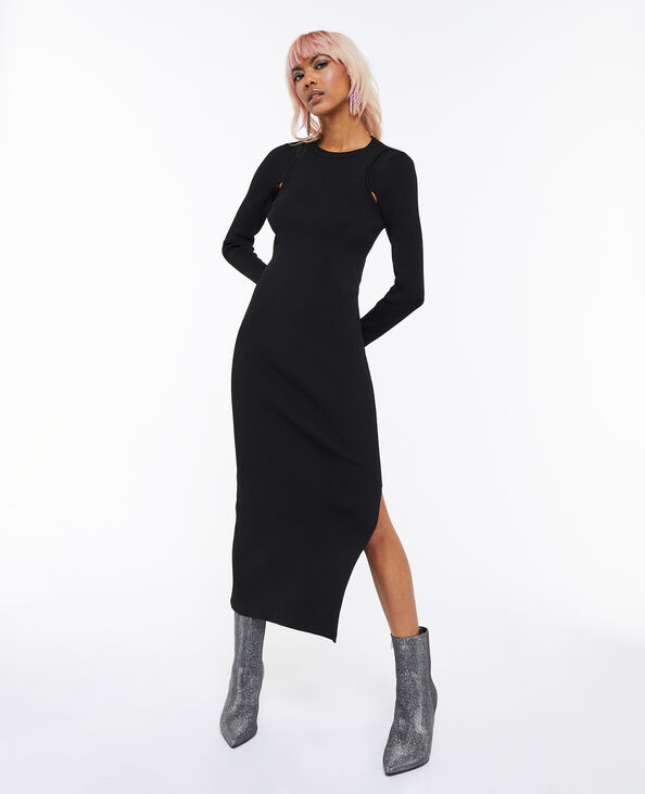 Robe longue avec cut out en maille côtelée noir - Pimkie