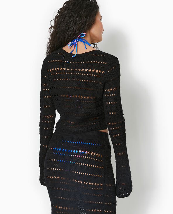 Gilet en maille ajourée avec lien à nouer noir - Pimkie