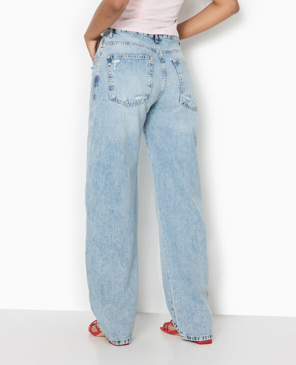 Jean barrel taille haute avec effets d'usure jaune ocre - Pimkie