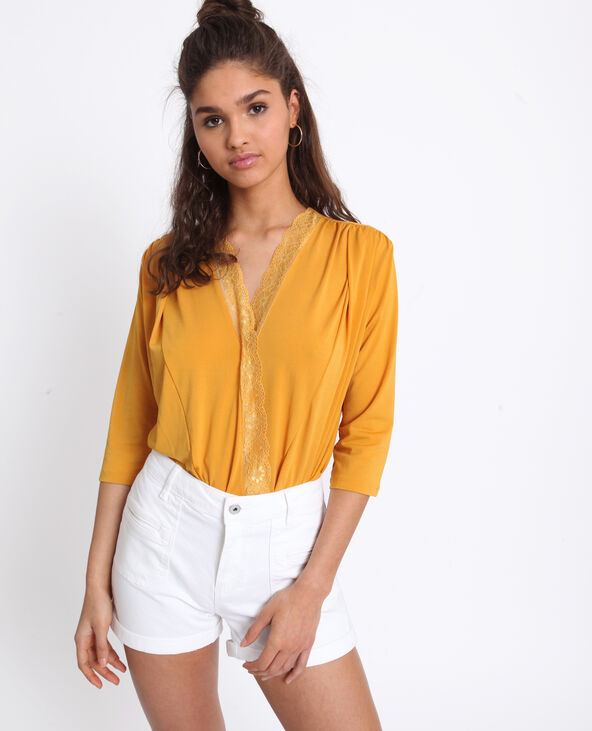 Body chemisier en dentelle jaune ocre - Pimkie