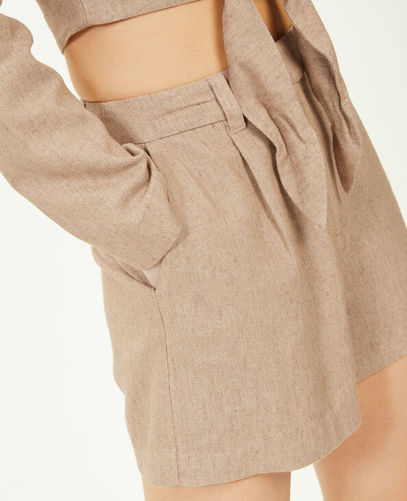 Short taille haute avec lin beige - Pimkie