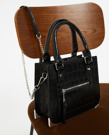 Sac boxy effet croco avec chaîne noir - Pimkie