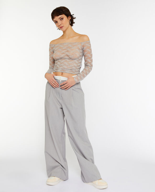 Top en dentelle encolure Bardot gris clair - Pimkie