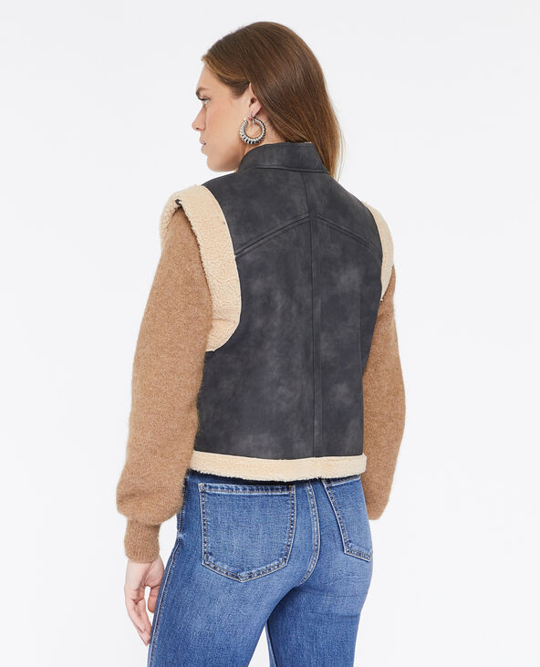Blouson sans manches effet cuir et sherpa marron - Pimkie