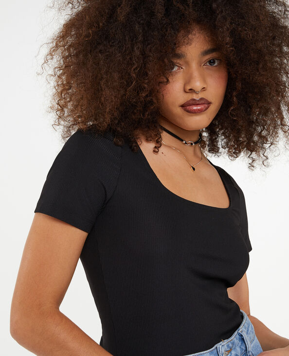 Top encolure carrée maille côtelée noir - Pimkie