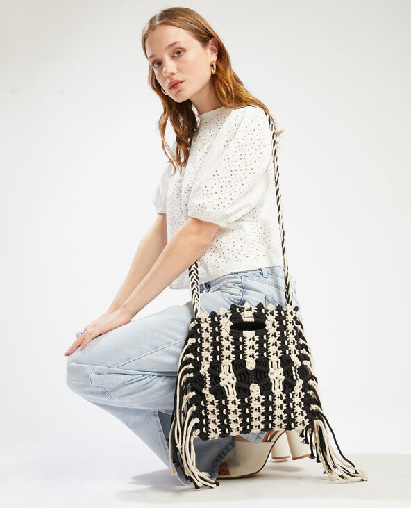 Sac besace crochet et franges noir - Pimkie