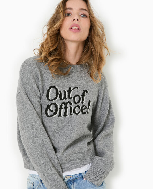 Pull en maille avec message gris chiné - Pimkie