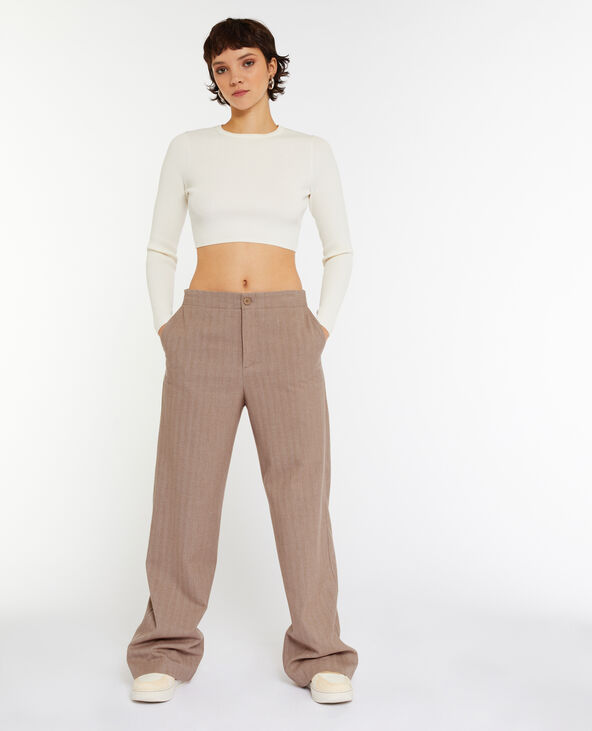 Pantalon large et droit taille basse beige - Pimkie