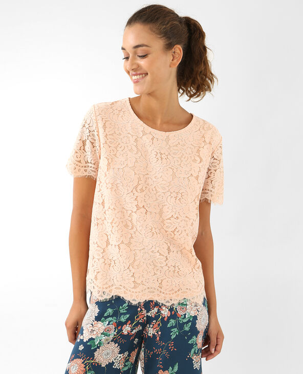 T-shirt en dentelle rose clair - Pimkie