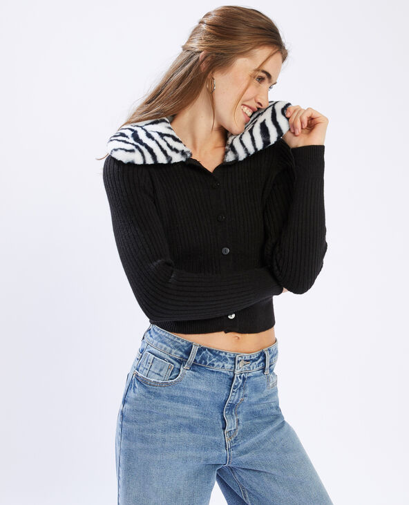 Gilet à col fausse fourrure zébrée noir - Pimkie
