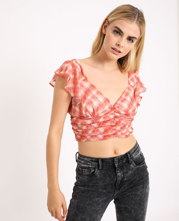 Blouse courte à carreaux blanc - Pimkie
