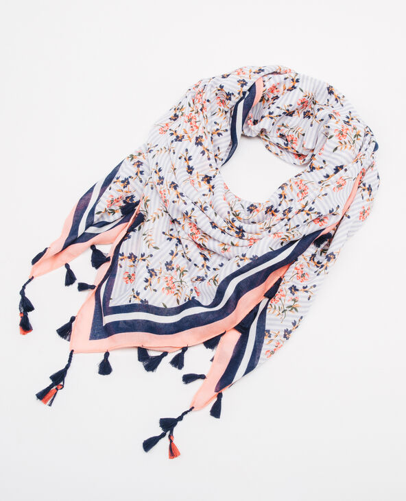Foulard rayures et fleurs bleu - Pimkie