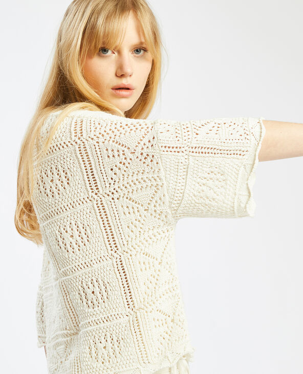 Haut à manches courtes en crochet blanc - Pimkie