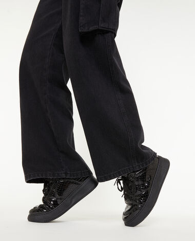 Sneakers en simili effet croco verni noir - Pimkie