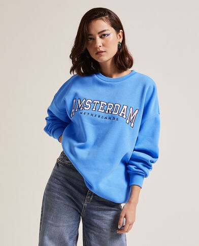 Sweat col rond oversize bleu - Pimkie
