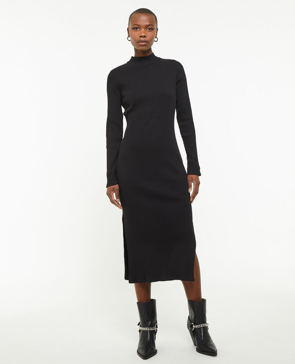 Robe midi moulante en maille côtelée noir - Pimkie