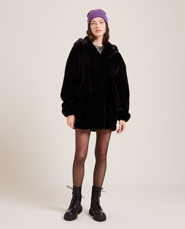 Veste fausse fourrure noire capuche clearance