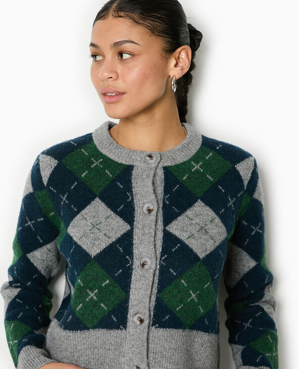 Gilet court motif losanges gris chiné - Pimkie
