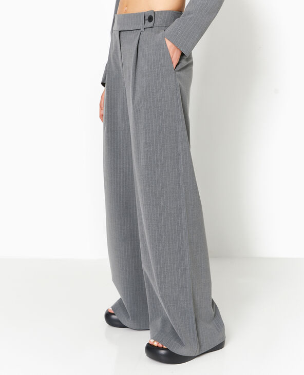 Pantalon large rayures banquier gris clair - Pimkie