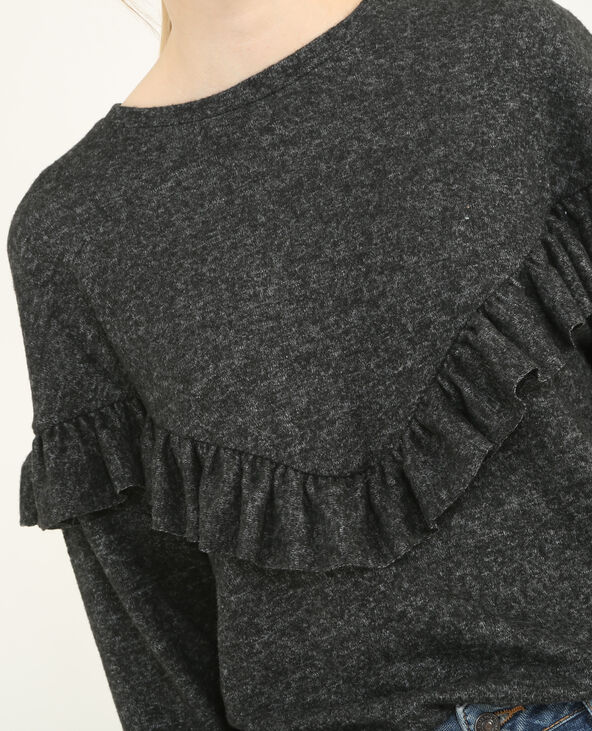 Pull doux à volant gris chiné - Pimkie