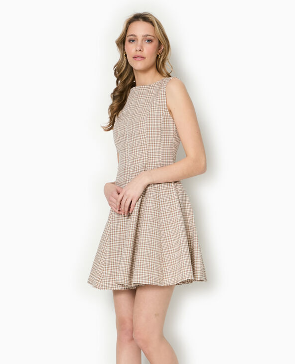 Robe courte patineuse motif carreaux beige - Pimkie