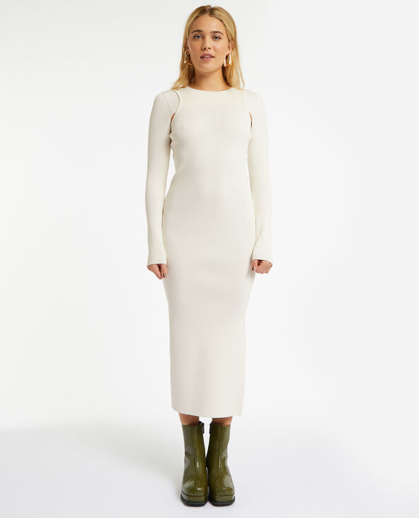 Robe longue avec cut out en maille côtelée écru - Pimkie