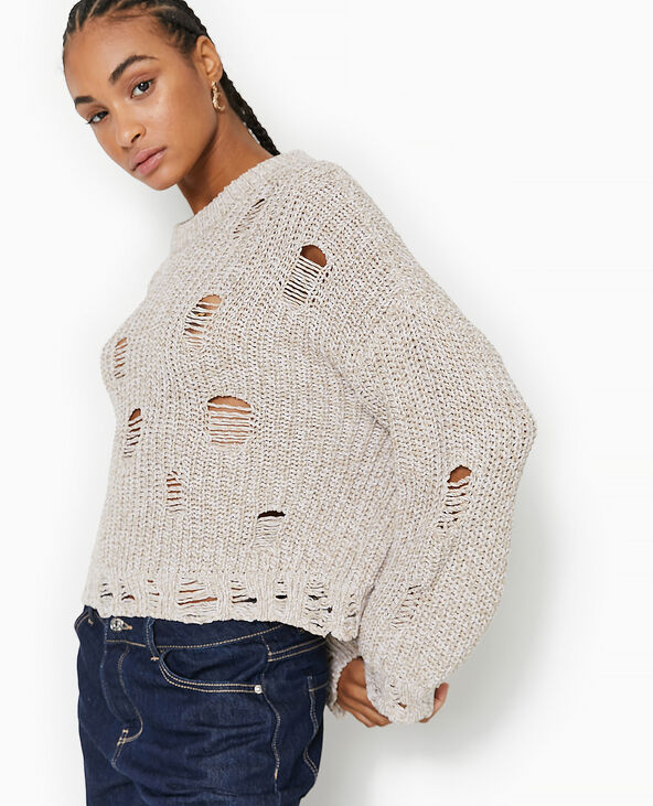 Pull en maille moulinée effet destroy beige - Pimkie