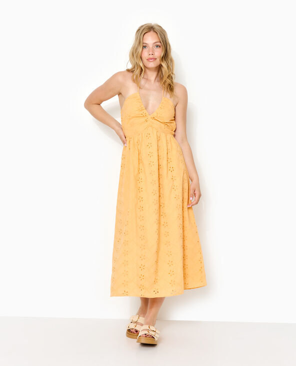 Robe longue en broderie anglaise bretelles croisées orange - Pimkie