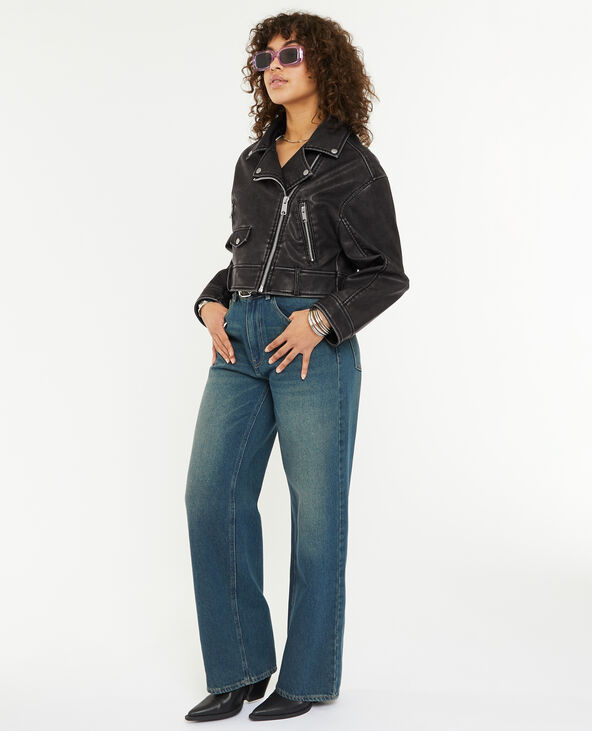 Blouson biker court effet usé gris foncé - Pimkie