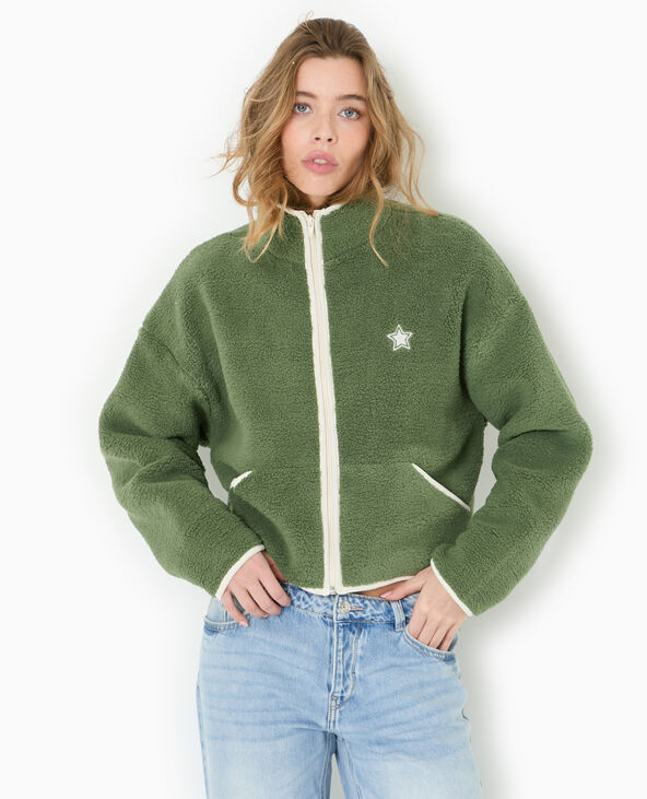 Veste en polaire ultra douce avec bords contrastés vert kaki - Pimkie