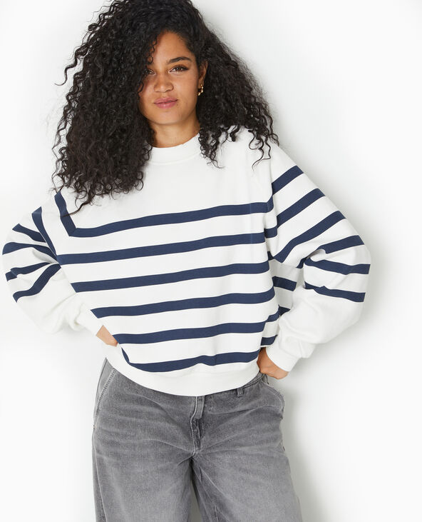Sweat col rond rayé bleu - Pimkie