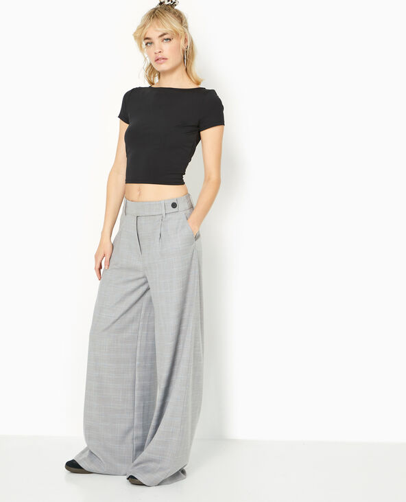 Pantalon large taille haute motif carreaux gris clair - Pimkie