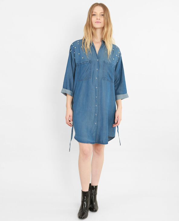 Robe chemise à perles bleu foncé - Pimkie