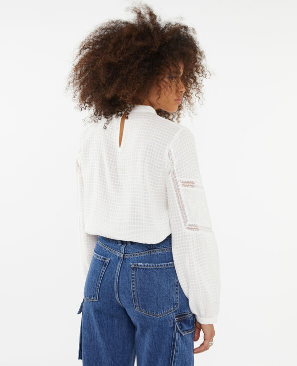 Blouse manches longues broderie et dentelle  blanc - Pimkie