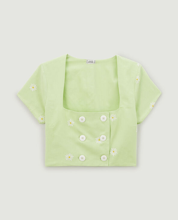 Chemisier cropped brodé vert - Pimkie