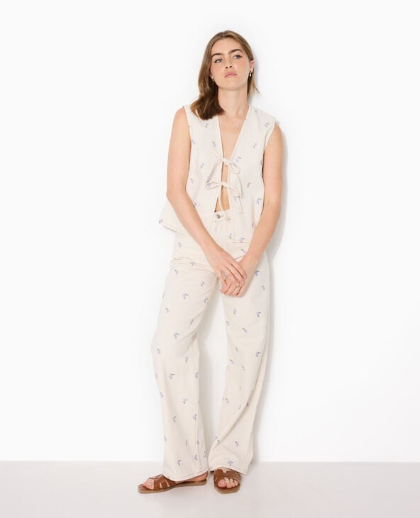 Jean straight taille haute avec broderies fleurs blanc - Pimkie