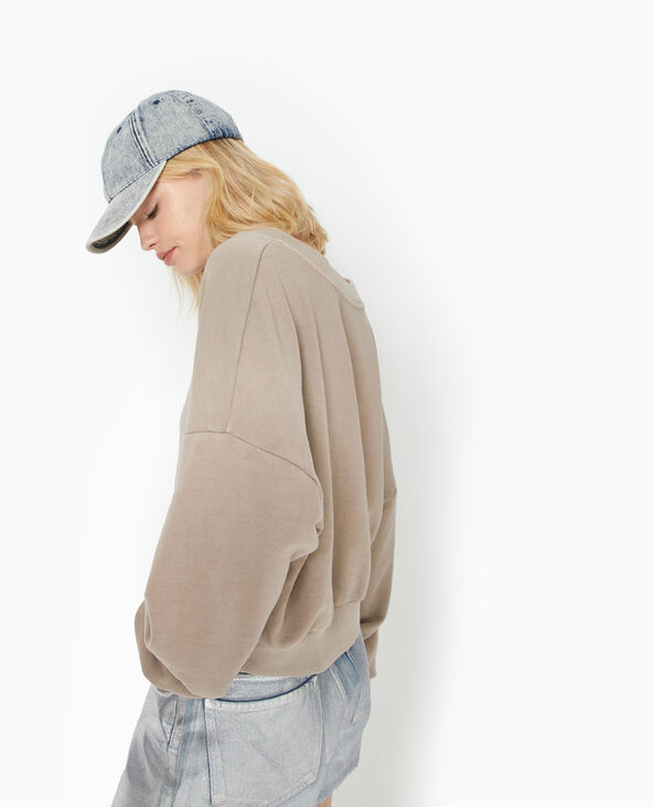 Sweat grand col V taupe - Pimkie