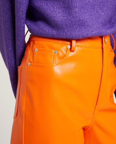 Pantalon droit en simili cuir orange - Pimkie