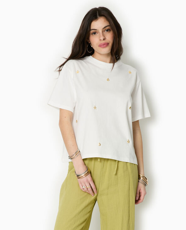 T-shirt ample avec coquillages en métal blanc - Pimkie