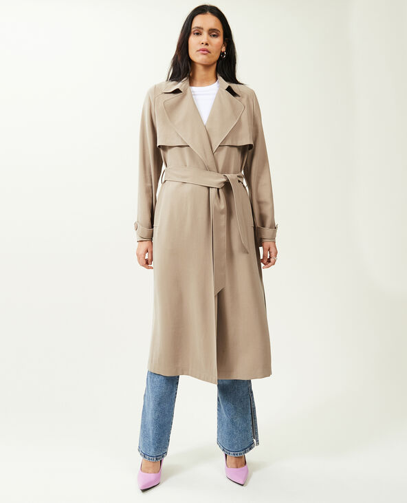 Trench long en tissu fluide écru - Pimkie