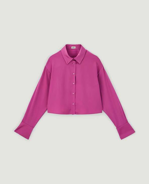 Chemise courte en tissu satiné rose - Pimkie