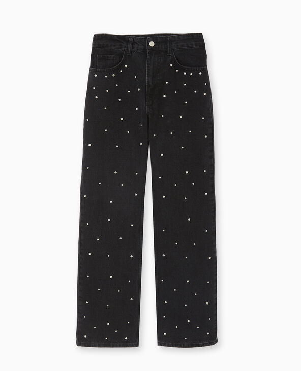 Jean droit avec strass devant noir - Pimkie