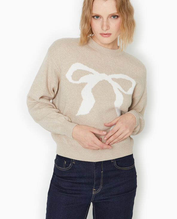 Pull en maille avec nœud devant beige - Pimkie