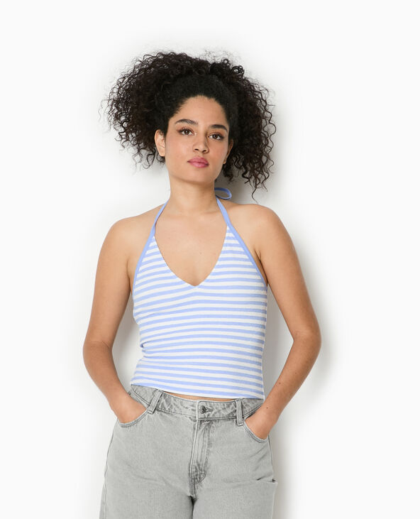 Top dos-nu court rayé bleu - Pimkie