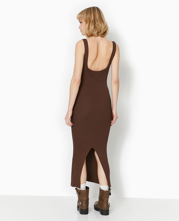 Robe longue à bretelles en maille côtelée marron - Pimkie
