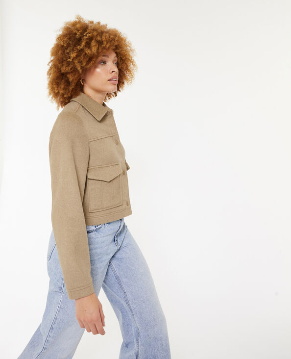 Blouson court en drap de laine taupe - Pimkie