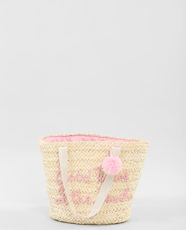 Panier en paille à message blanc - Pimkie