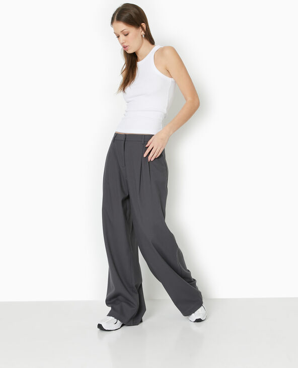 Pantalon large avec pinces gris foncé - Pimkie