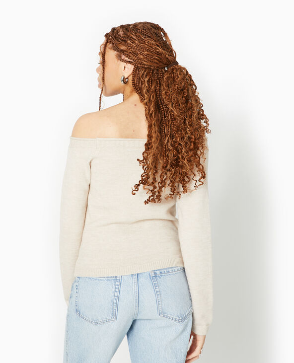 Pull ajusté encolure Bardot beige - Pimkie