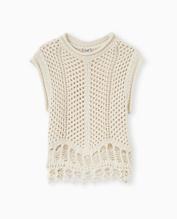 Pull sans manches en maille ajourée et fantaisie écru - Pimkie